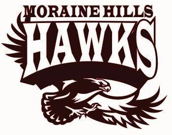 School logo - text reads Moraine Hills Hawks with outline of a hawk with wings spread beneath the text